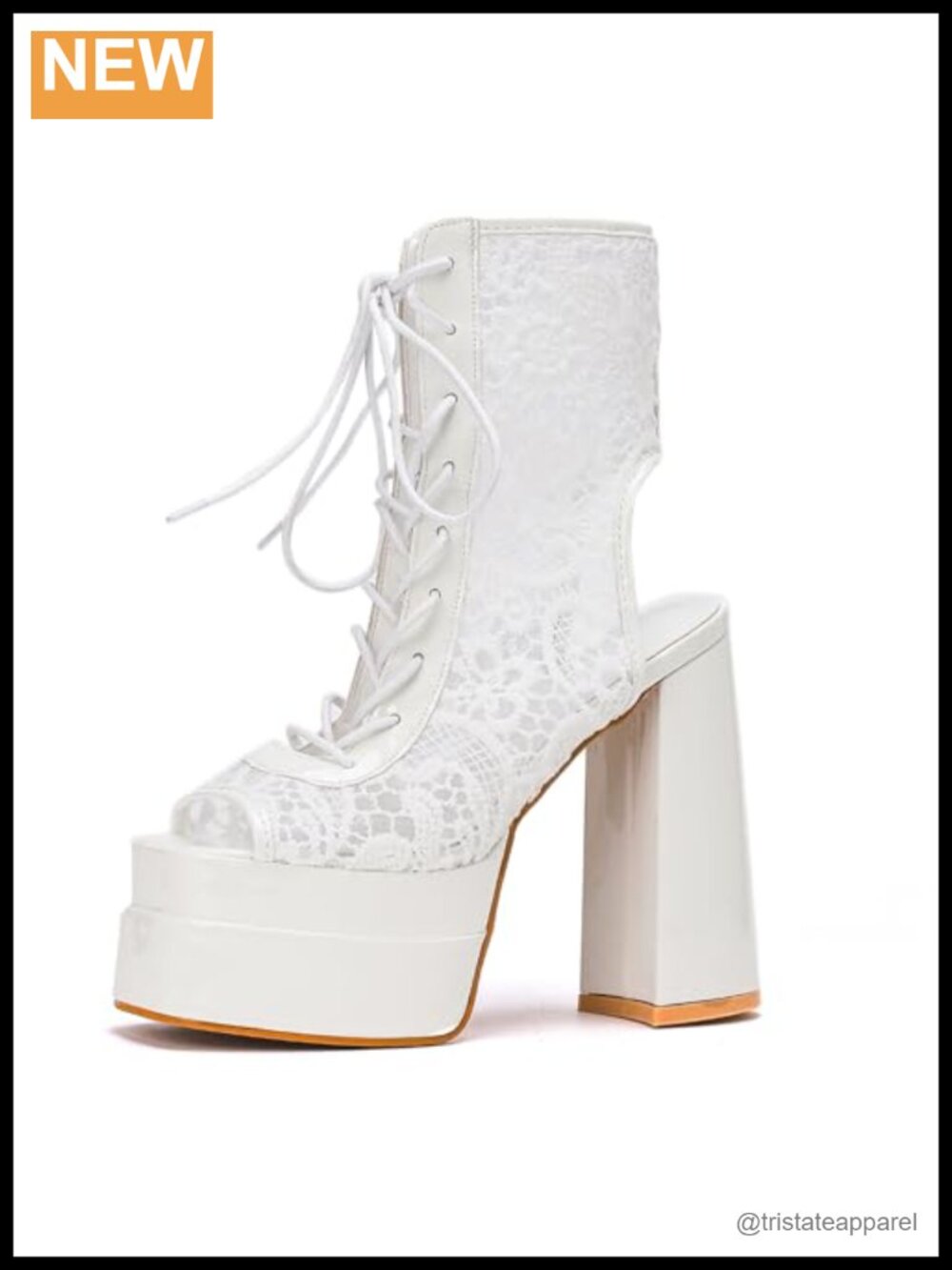 Women's Lace Platform Chunky High Heels Lace-up Slingback Sandals Square Open